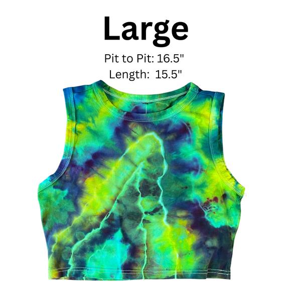 Women's Tie Dyed Tank Crop - Ice Dye Geode Handmade - Green Geode (Large) - Picture 5 of 11